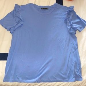 Zara Cornflower Blue Ruffle Top NWOT